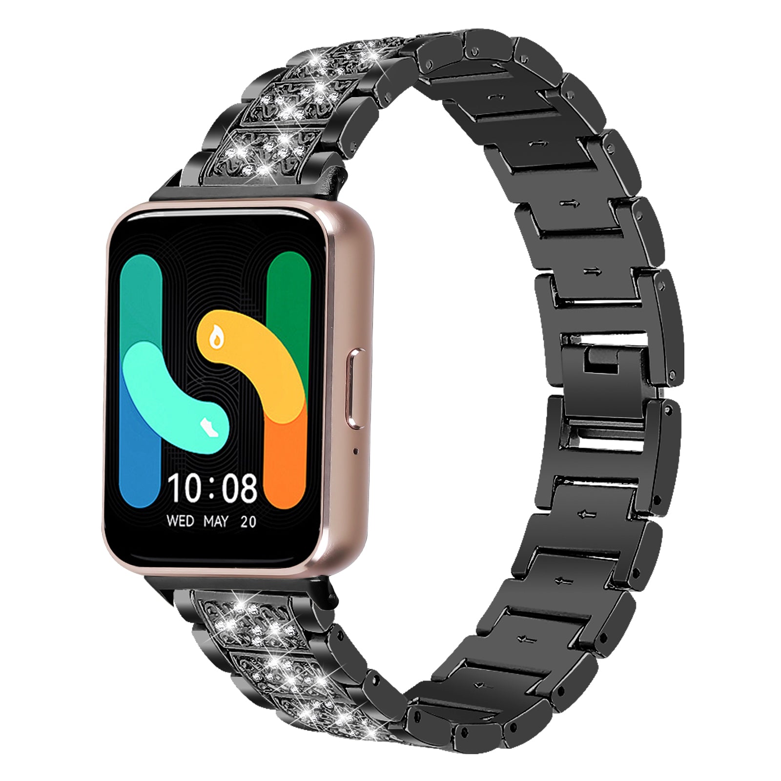 For Samsung Galaxy Fit3 SM-R390 Strap Replacement Shiny Rhinestone Metal Smart Watch Band - Black For Samsung Galaxy Fit3 SM-R390 Strap Replacement Shiny Rhinestone Metal Smart Watch Band - Black